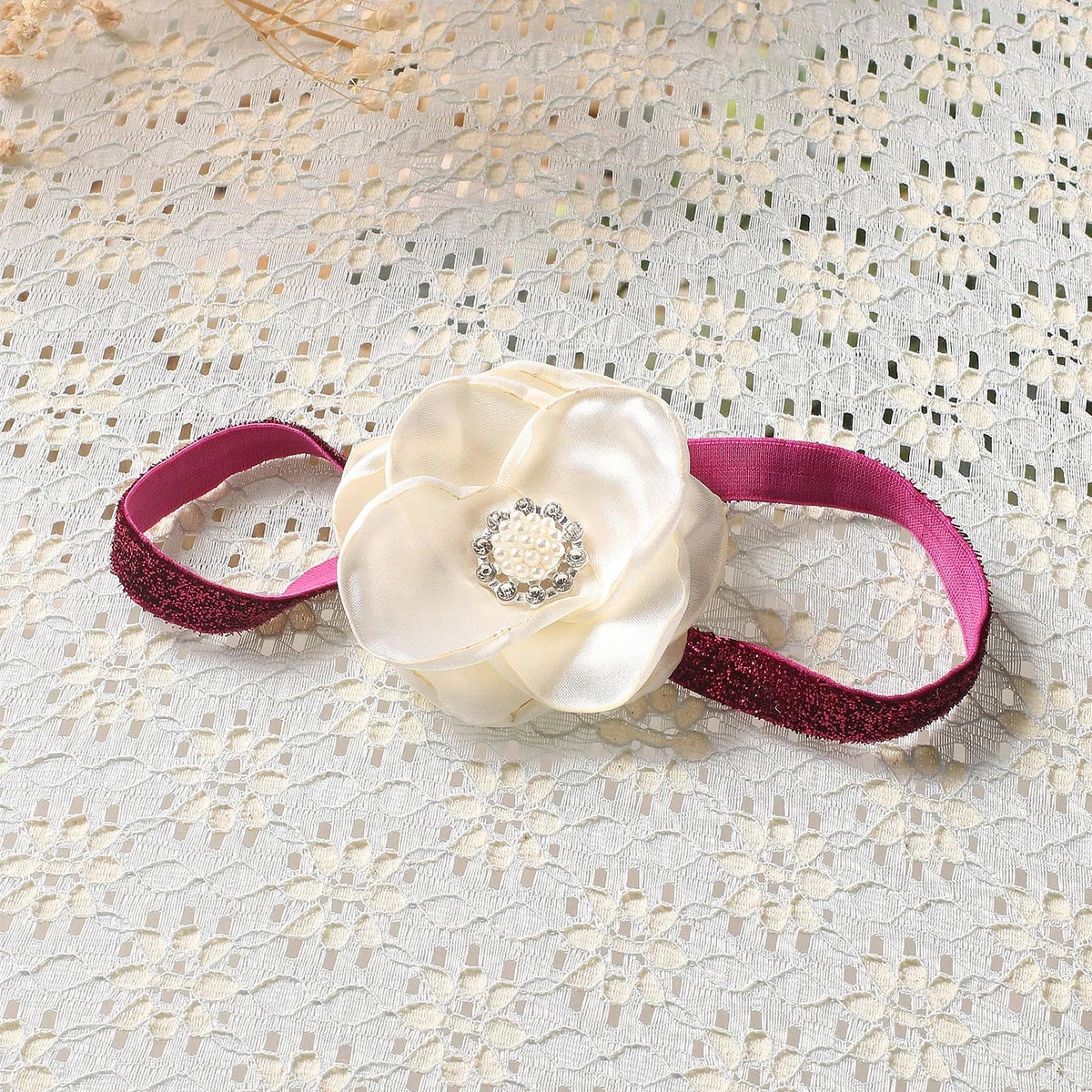 Complete newborn photography set: dusty pink lace romper and coordinated flower headband