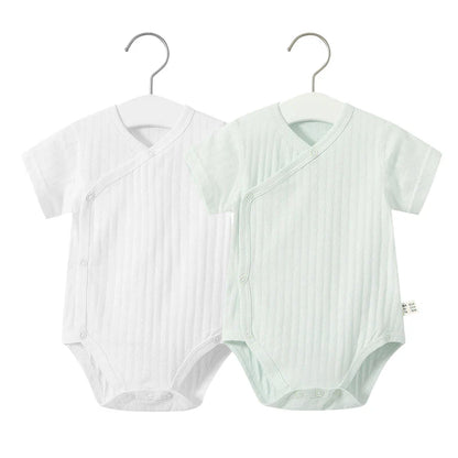 Yellow short-sleeve cotton romper, part of a delightful summer set for newborn girls.