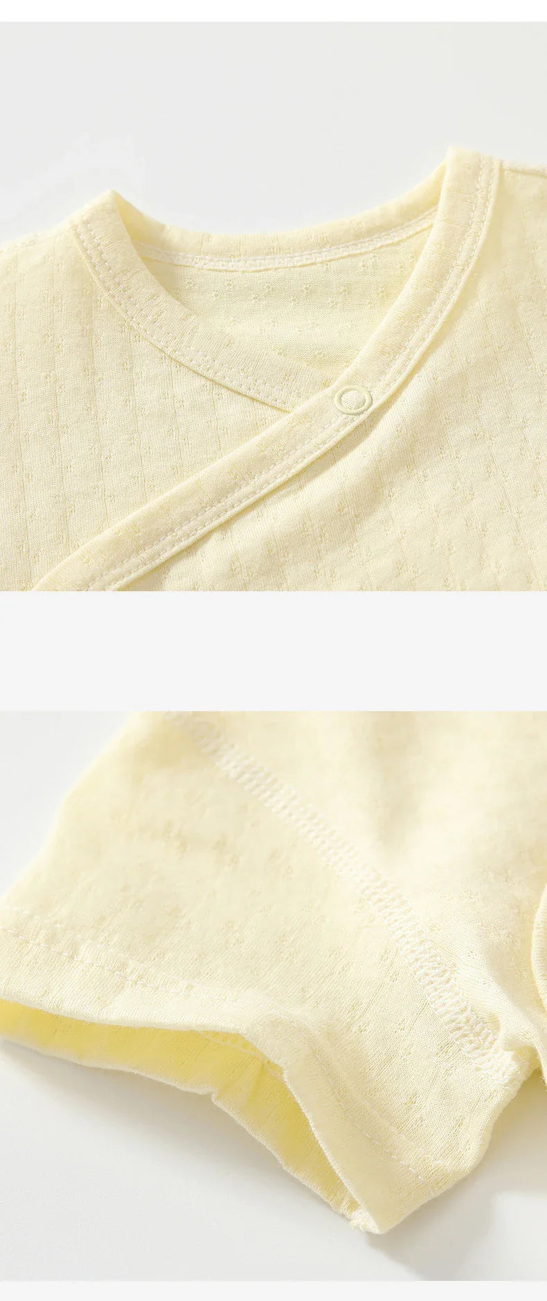Infant girl's summer wardrobe staple: a durable cotton romper and bloomers set.
