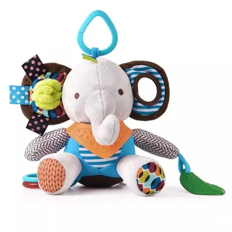 Newborn infant elephant plush rattle car seat toy with soft ears and crinkly texture