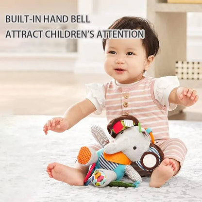 Textured elephant rattle toy, promoting sensory exploration for infants in their crib