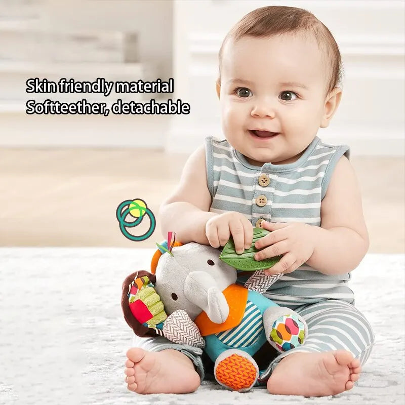 Elephant plush rattle essential baby toy, ideal for stroller, crib, or infant play
