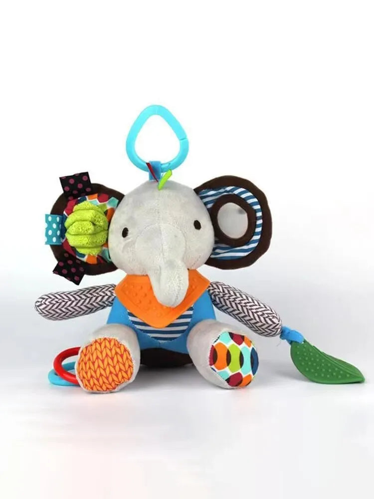 Infant development elephant plush rattle, featuring a gentle ring for teething babies