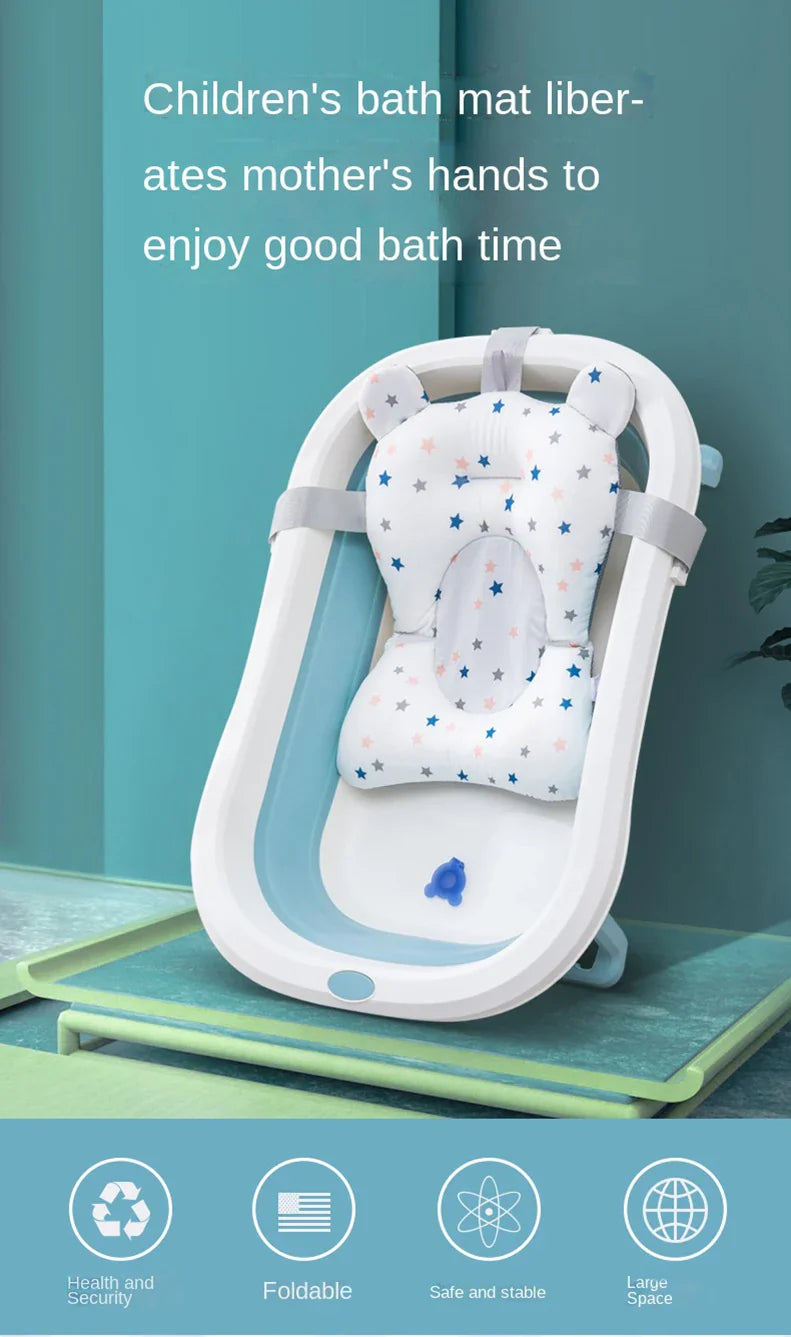 Ergonomic foldable bath support for newborns & infants, enhances bath safety