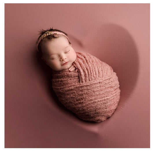 Newborn mohair knit swaddle wrap and matching headband set in a neutral color, ideal for baby photography.