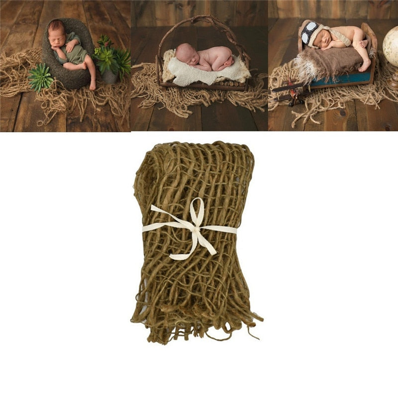Newborn photography jute blanket backdrop, woven linen prop for baby photoshoot