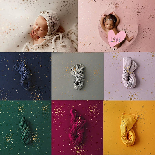 Newborn photography props: white blanket & starry backdrop set for baby photoshoots