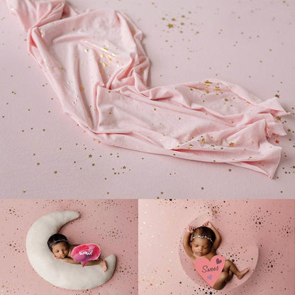 White baby blanket with gilded stars, versatile photo prop for infant photography sessions