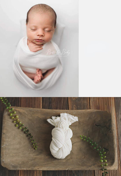 Baby swaddle blanket demonstrating its stretch for a snug yet comfortable fit for newborns.