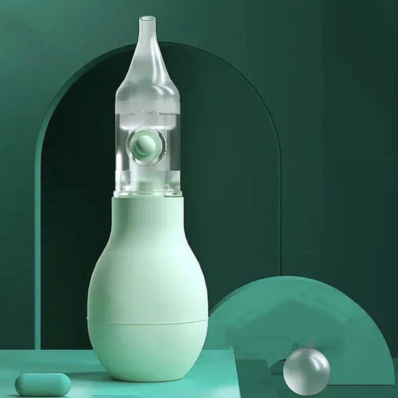 Close-up of silicone nasal aspirator for baby, promoting gentle relief and baby hygiene