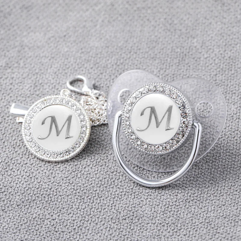 Luxury baby pacifier and silver bling clip set, a safe and stylish baby accessory