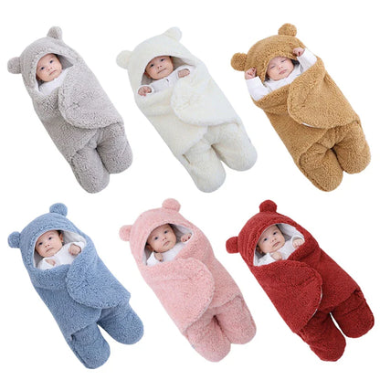 Unisex infant wrap blanket, plush and comfortable, designed for snug newborn sleeping.