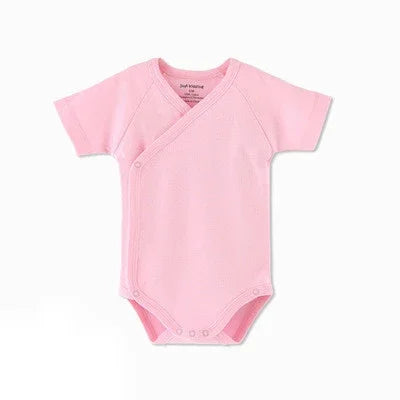 Infant apparel organic cotton short-sleeve romper, unisex newborn bodysuit design