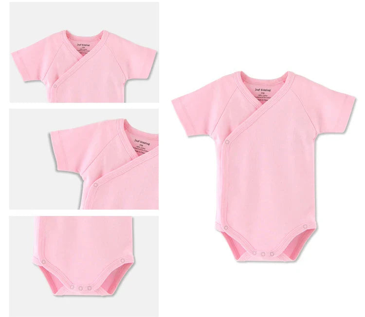 Unisex baby organic cotton short-sleeve romper bodysuit in a light, breathable fabric