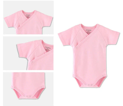 Unisex baby organic cotton short-sleeve romper bodysuit in a light, breathable fabric