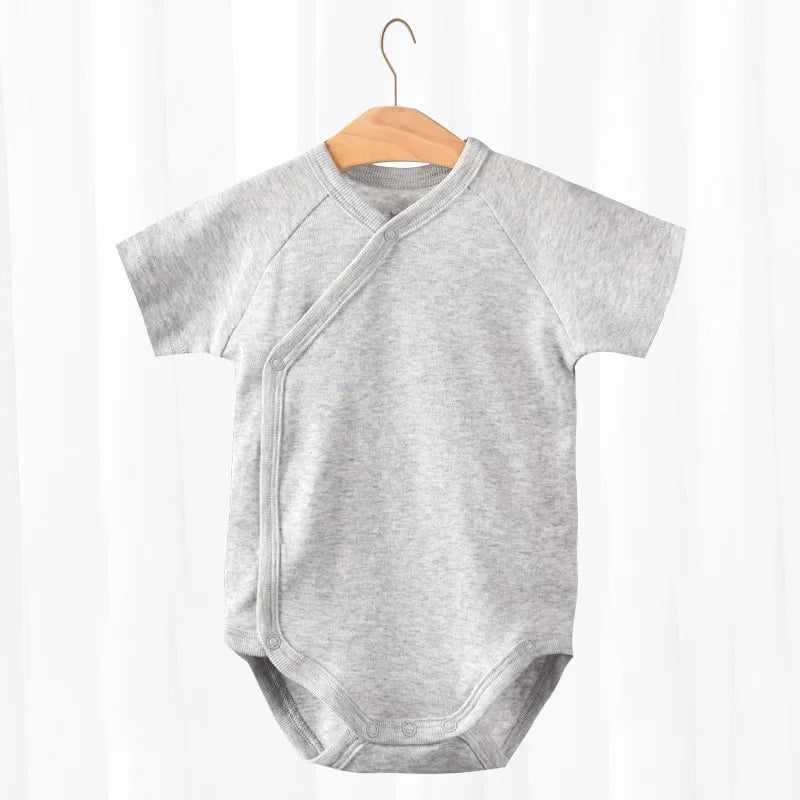 Infant apparel organic cotton short-sleeve v-neck romper, unisex baby bodysuit comfort