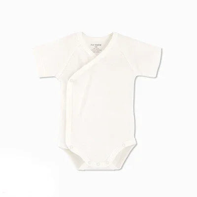 V-neck short-sleeve baby romper, organic cotton unisex newborn bodysuit for comfort