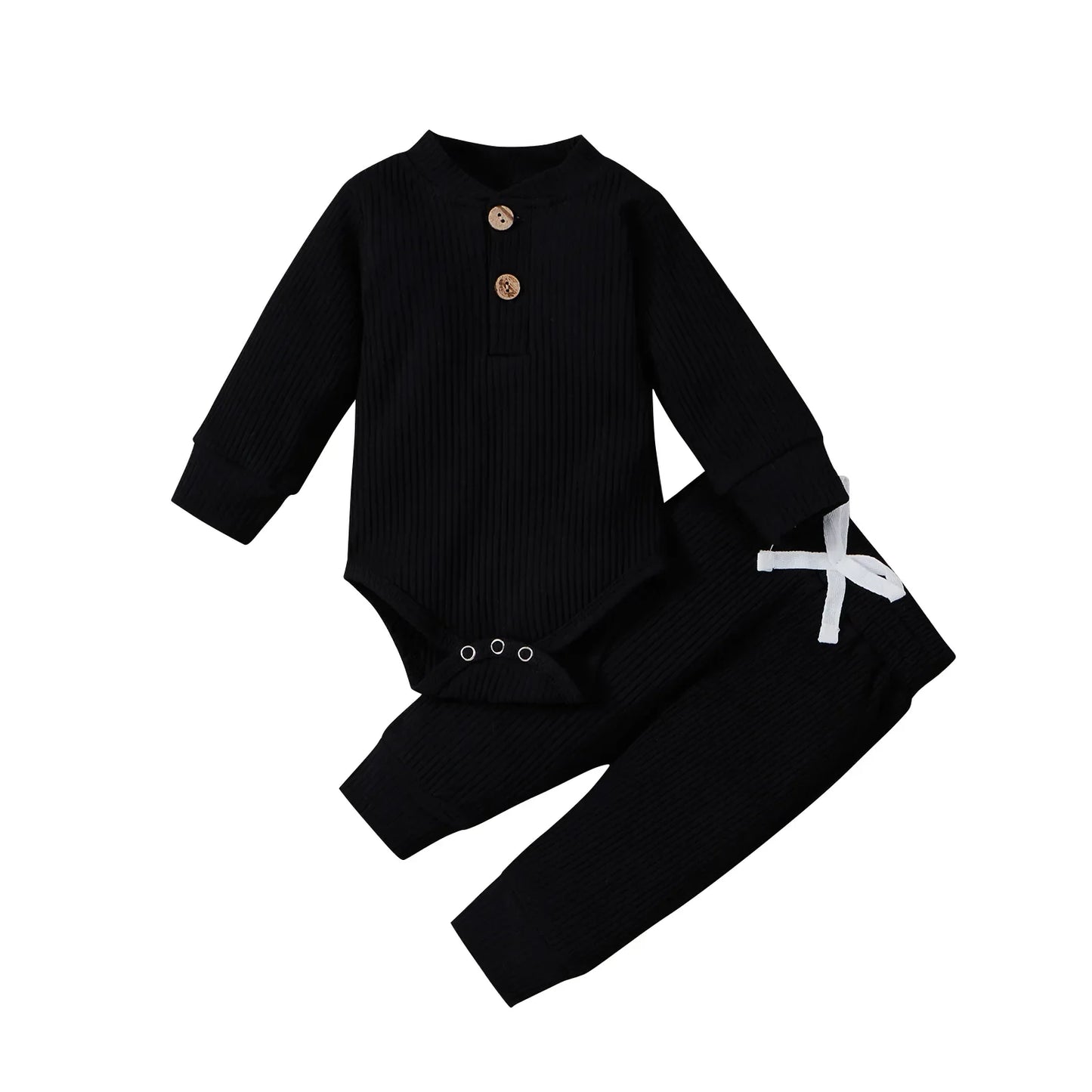 Comfortable unisex baby outfit: ribbed plaid bodysuit with easy-wear elastic pants.