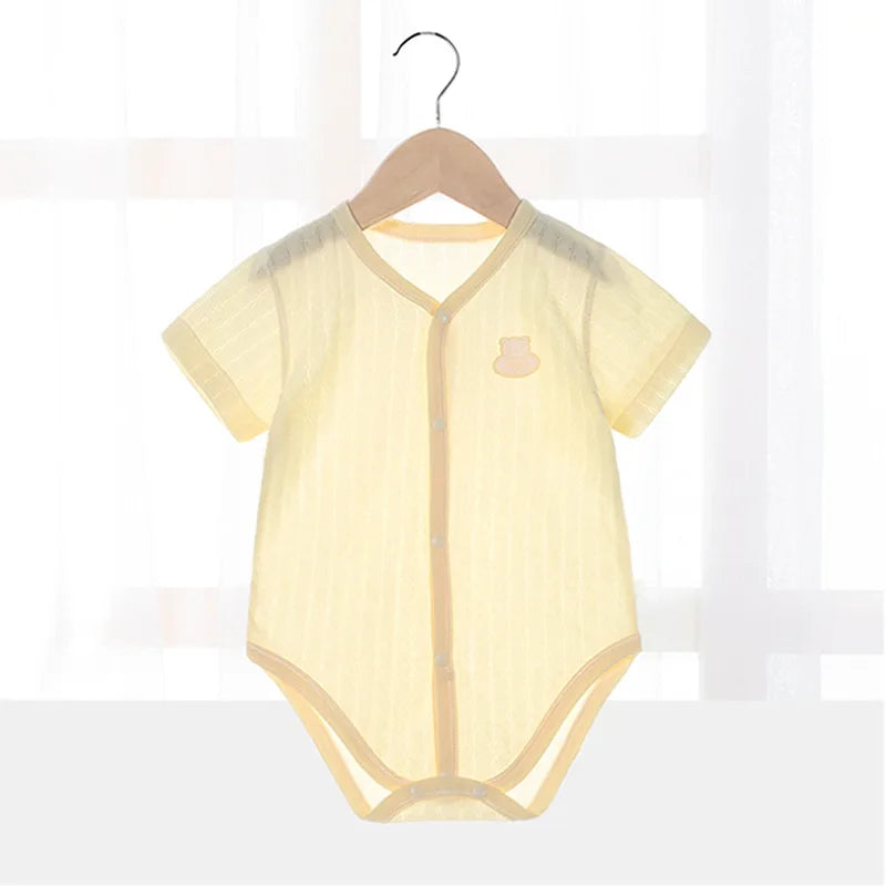 Newborn unisex white cotton short sleeve bodysuit, soft and breathable infant romper