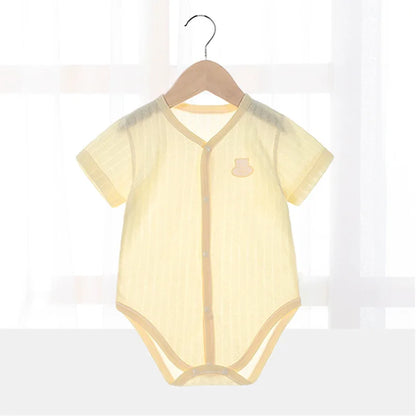 Newborn unisex white cotton short sleeve bodysuit, soft and breathable infant romper