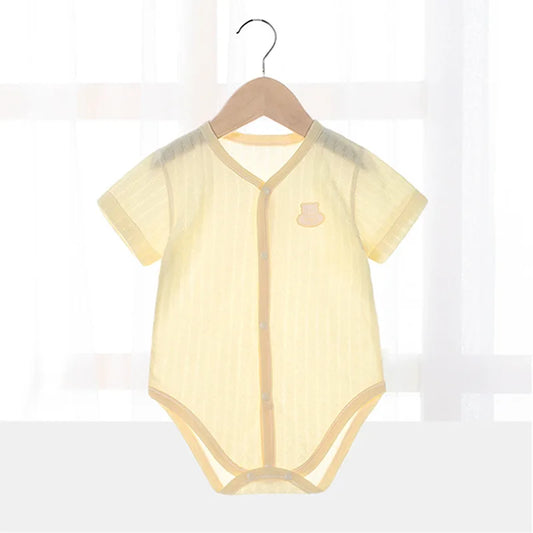 Newborn unisex white cotton short sleeve bodysuit, soft and breathable infant romper