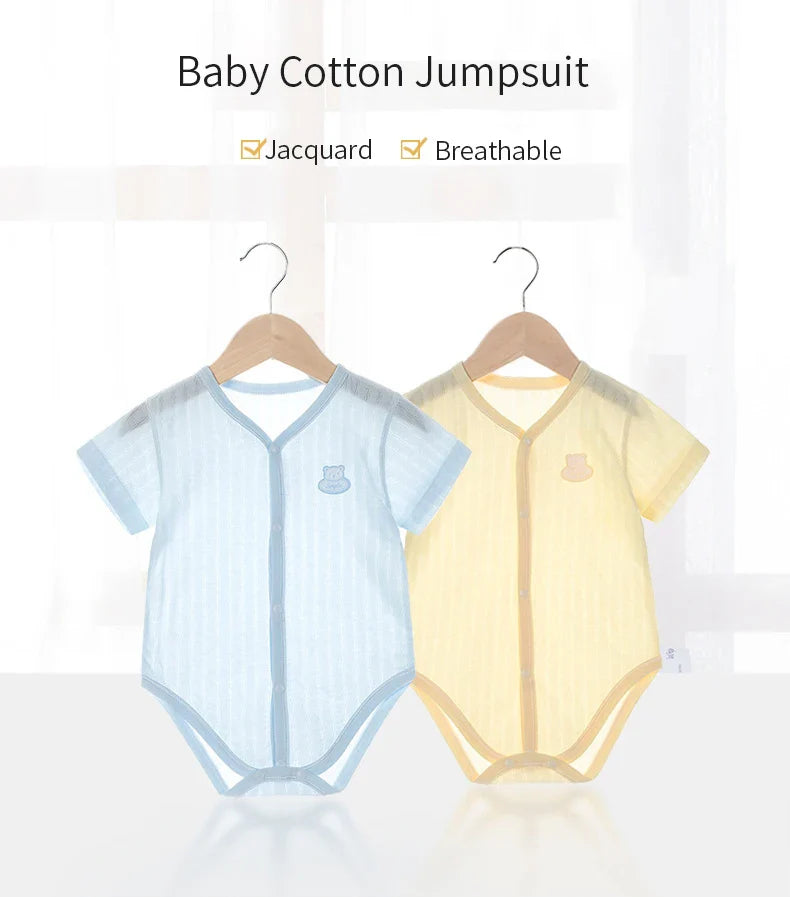 Infant romper: newborn unisex cotton short sleeve bodysuit with three convenient snaps