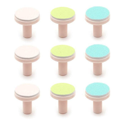 Nine multi-color baby nail trimmer replacement pads for gentle infant and toddler nail care.