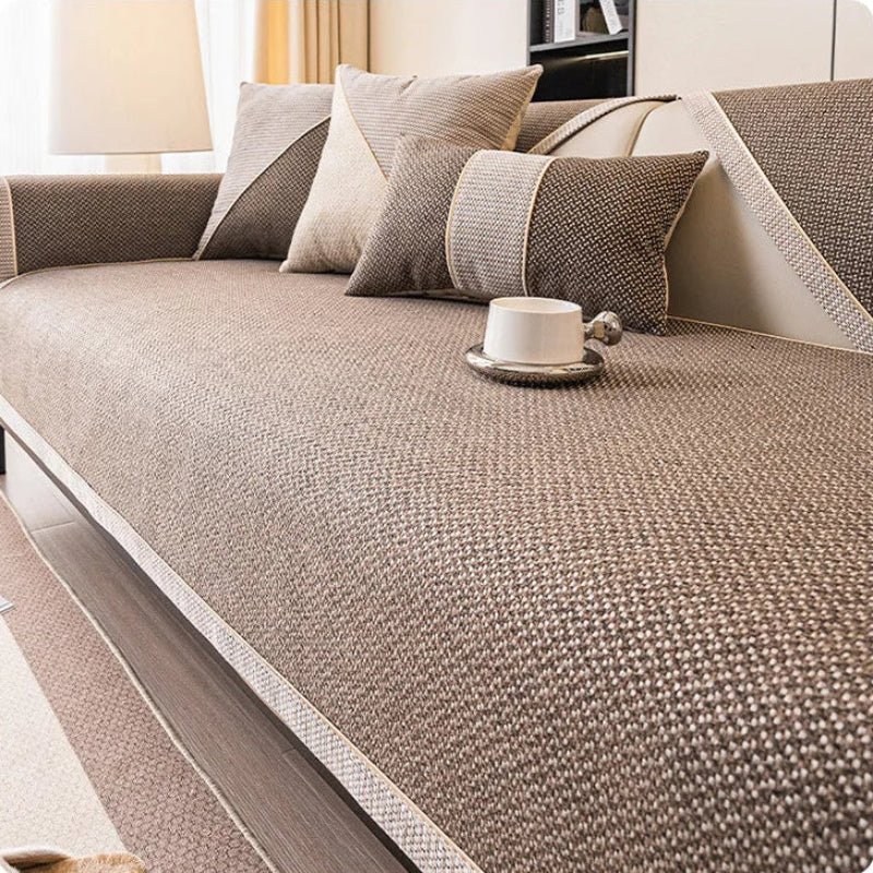 Durable non-slip couch cover, cotton-linen blend for long-lasting furniture protection. All season.