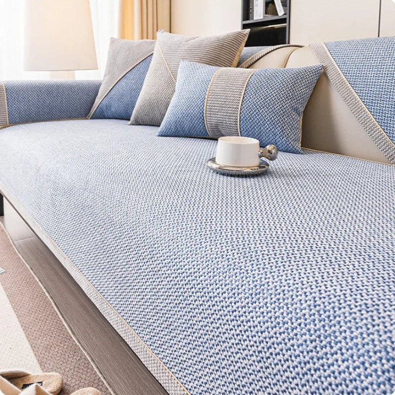 Non-slip modular sofa protector, quilted cotton-linen for a snug fit and all-season comfort.