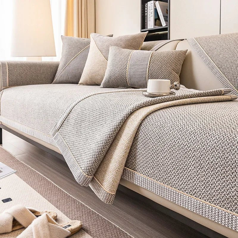 Spill-proof non-slip furniture cover for living room. Cotton-linen blend, perfect for families.