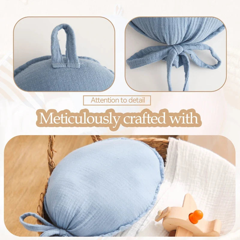 Yellow cotton balloon pillow, a charming baby decor item and photo shoot accessory