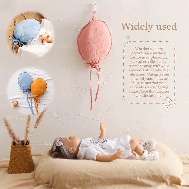 Green Nordic balloon nursery pillow, great for playroom decor and baby photography sessions