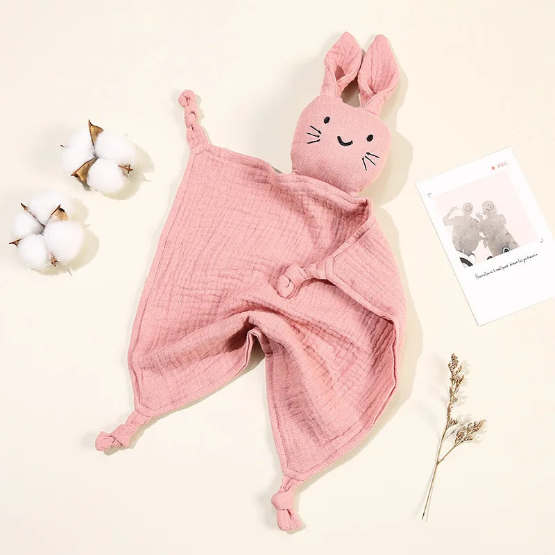Soft touch organic cotton baby comfort blanket with a huggable grey cat doll