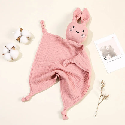 Soft touch organic cotton baby comfort blanket with a huggable grey cat doll