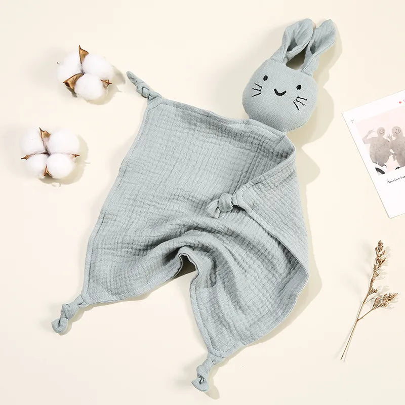 Handy organic cotton baby comfort blanket, cat doll, doubles as a burp cloth