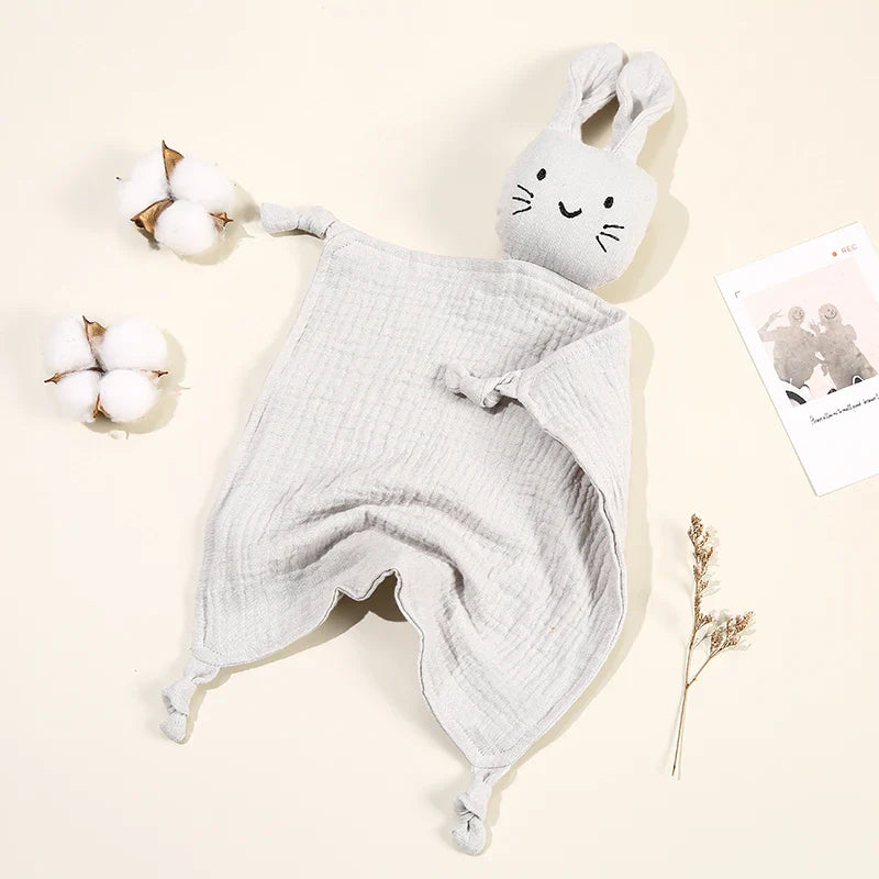 Infant cat doll security blanket, organic cotton, grey & white, ideal for nursery decor