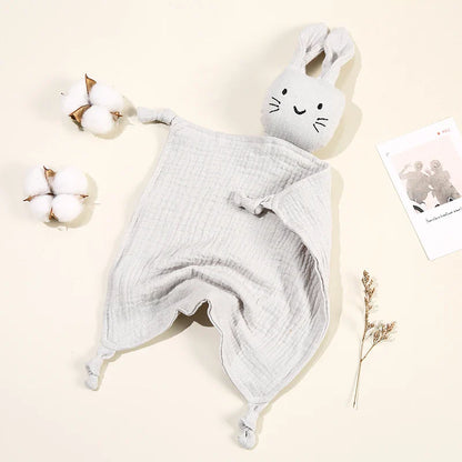 Infant cat doll security blanket, organic cotton, grey & white, ideal for nursery decor