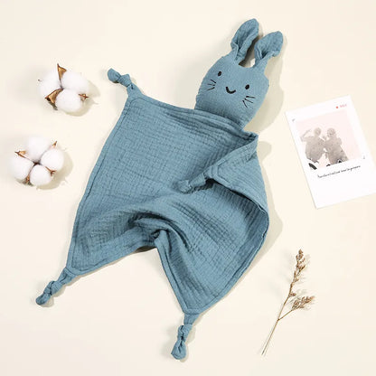 Hypoallergenic organic cotton infant comfort blanket, grey cat doll for safe play