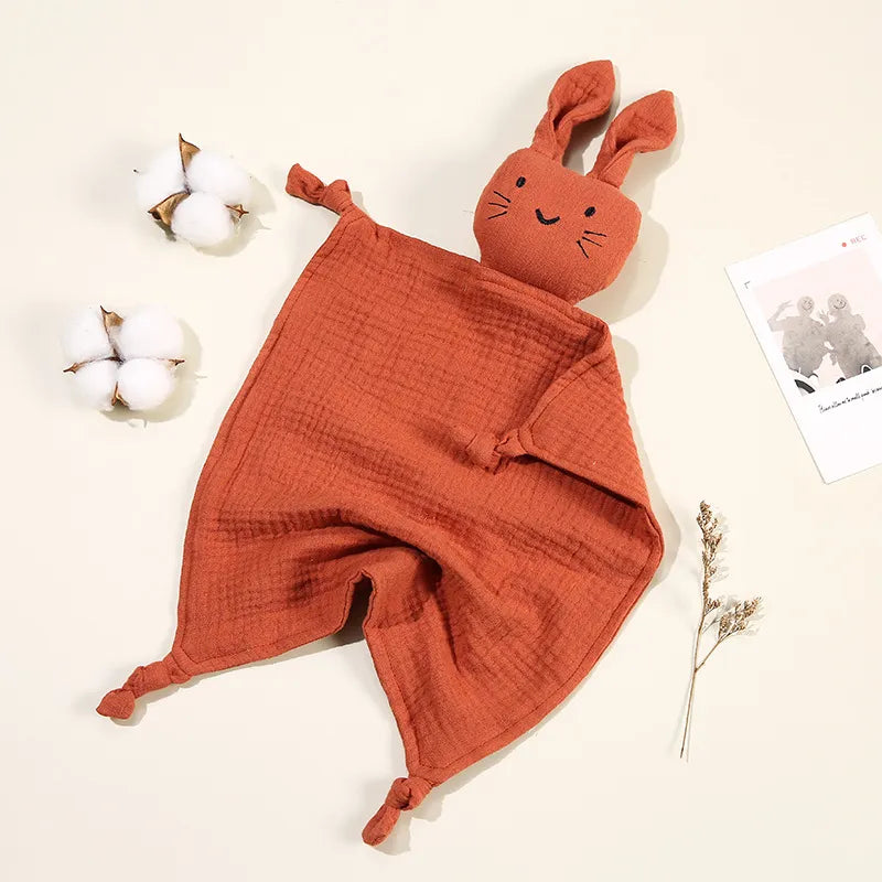 Baby's first organic cotton comfort blanket with an adorable cat doll, nursery decor