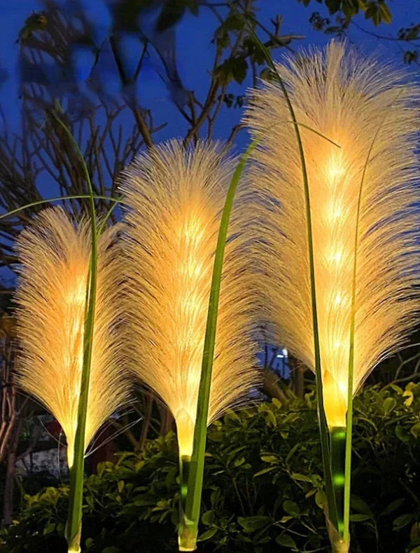 Outdoor decorative reed-style garden lights illuminate pathways, enhancing your landscape ambiance.