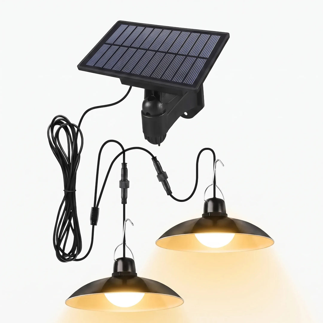 Garden solar pendant light with remote control, single head, ideal for illuminating patios, sheds, and entries.