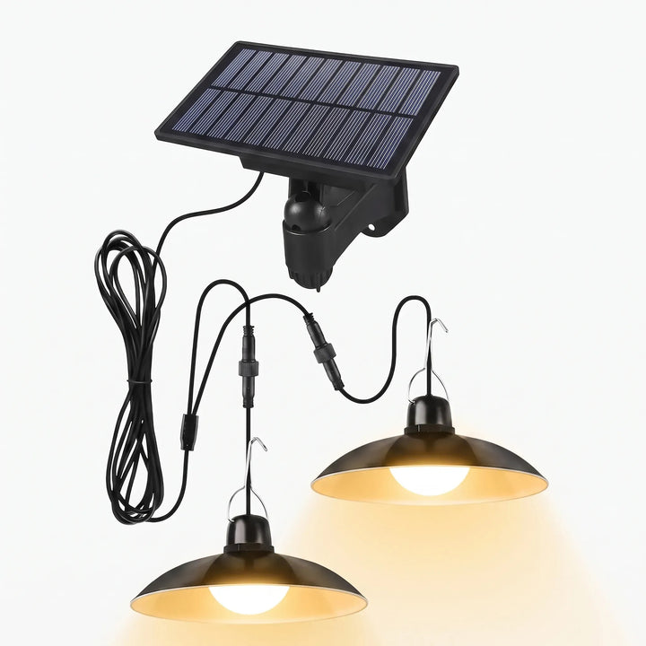 Garden solar pendant light with remote control, single head, ideal for illuminating patios, sheds, and entries.