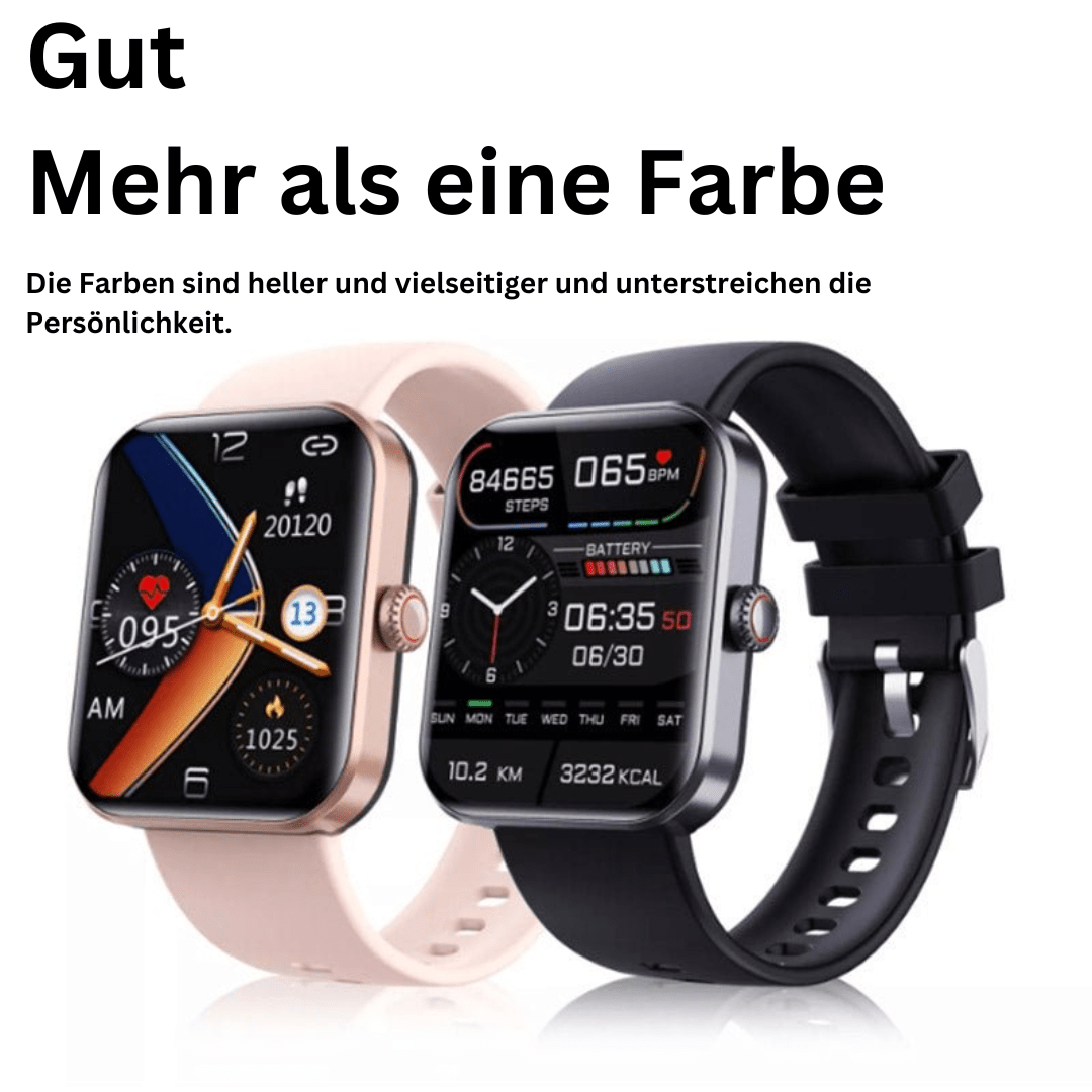 User checking non-invasive blood glucose on a modern health tracker smartwatch.