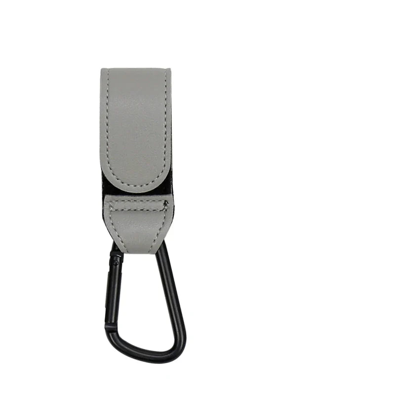 Variety of colors for PU leather stroller hooks: black, brown, and tan cart organizers
