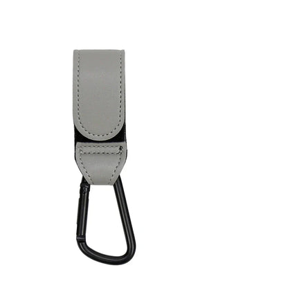 Variety of colors for PU leather stroller hooks: black, brown, and tan cart organizers