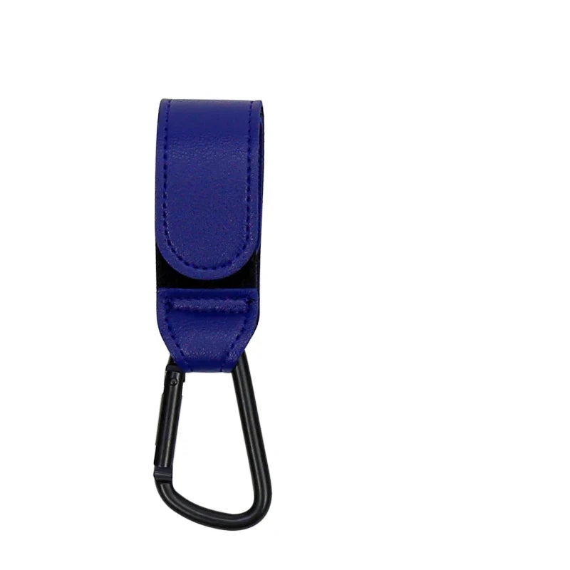 Product dimensions graphic for PU leather stroller hooks, ideal for baby travel