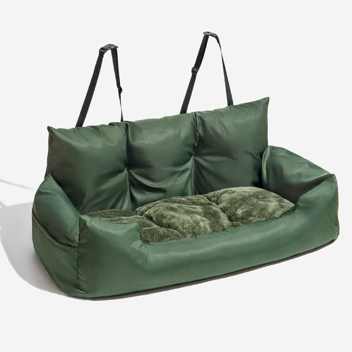 Comfortable unisex dog car seat bed, perfect for safe travel. Washable pet accessory suitable for medium & large dogs.