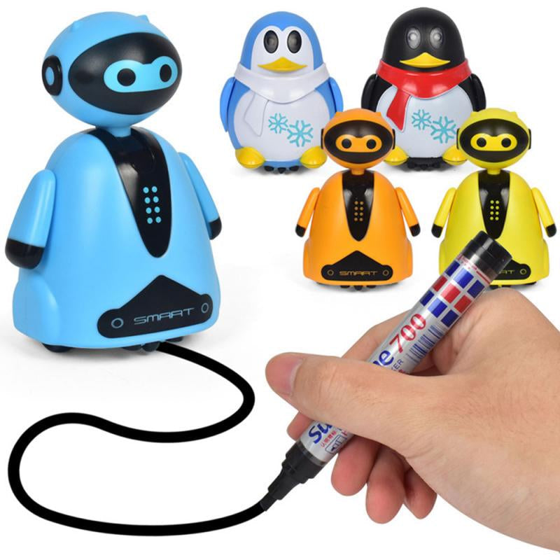 Penguin robot toy following black line, creative kids STEM game