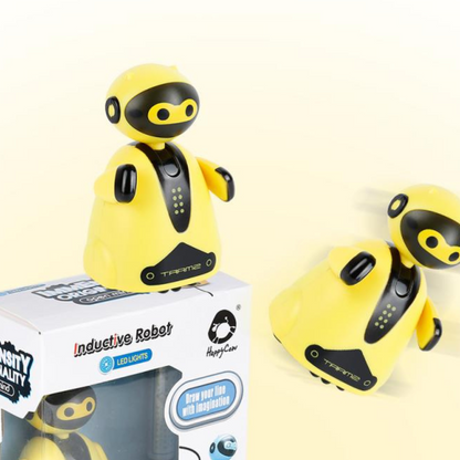 STEM robot toy for kids, teaches line following with creative drawing game
