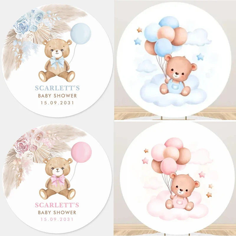 Personalized baptism balloon bear sticker for baby shower favors, featuring a cute bear with balloons.
